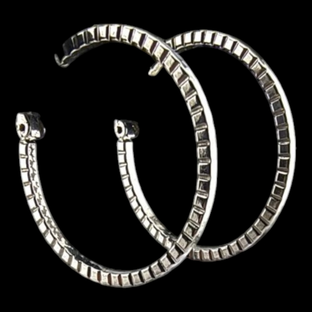 Vintage Signed Napier Hoop Earrings, Textured Silver Tone Hoop, Clip Earrings